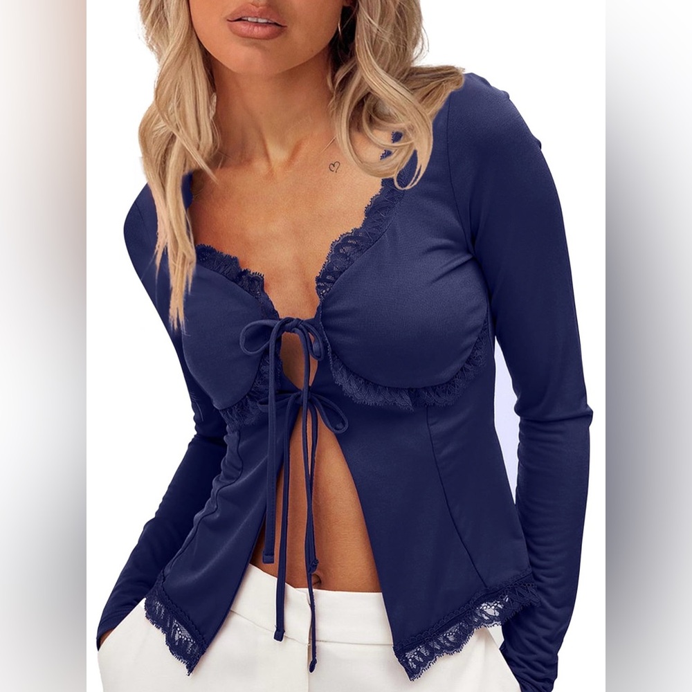 Women's Lace
Open Front Tie Crop Top